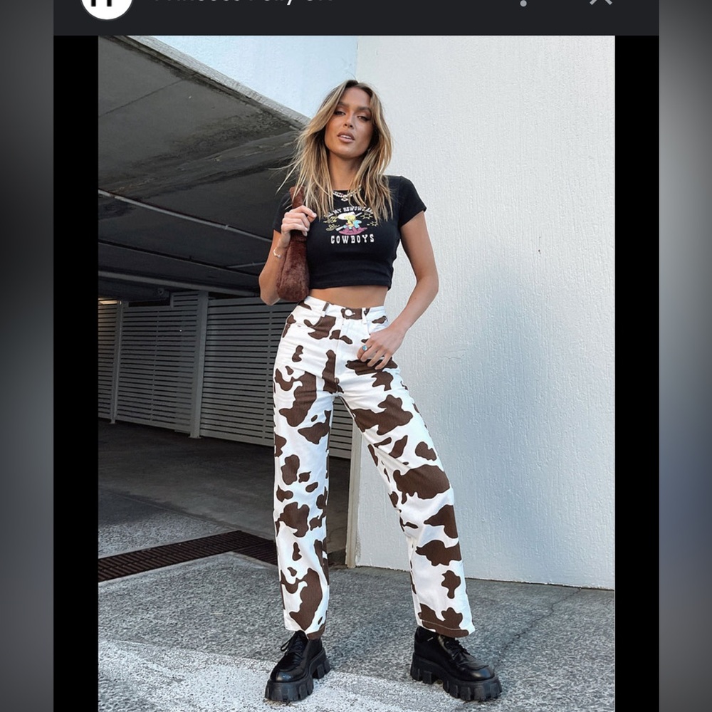 Princess Polly - be wild pants - cow print 🐄 white and brown size 4